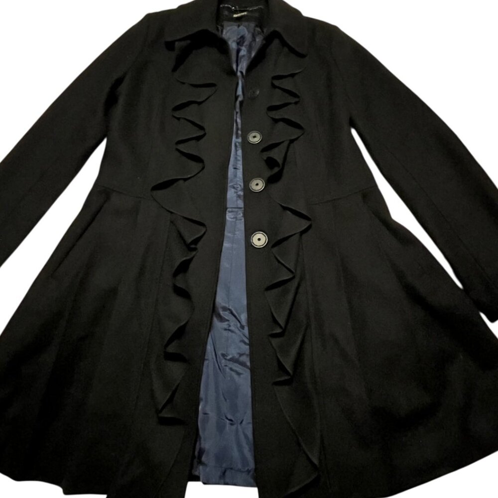 Double Ruffle Pleated Pea Coat - Picture 3 of 15
